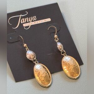 Gold and Silver Hammered Oval Earrings 2.25 inch
